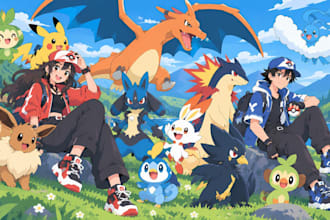 draw your pokemon trainer, team and custom tcg card illustration