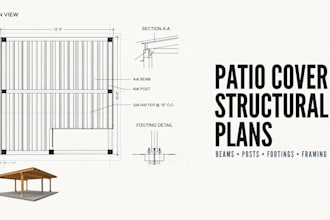 engineer patio cover porch roof beam post footing and framing plans
