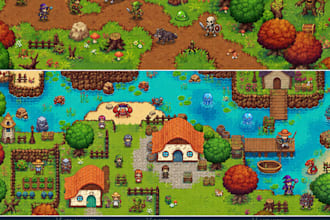 top down rpg pixel art character sprites, animations, tilemaps, game environment