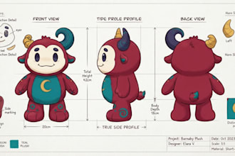 design custom plush reference sheet stuffed soft toy sewing pattern ych concept