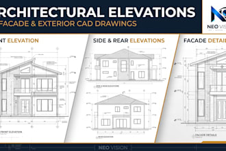 draw detailed architectural elevations, facades and exterior cad drawings