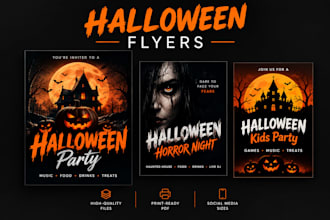design a spooky halloween flyer, party poster and social