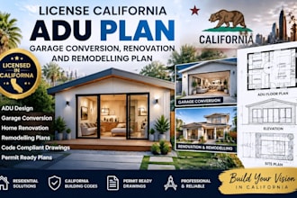license california adu plan, garage conversion, renovation, and remodelling plan