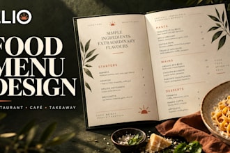 create a modern food and drinks menu for your restaurant or cafe