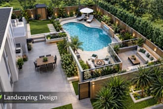 design backyard pool patio garden deck terrace and 3d landscape rendering