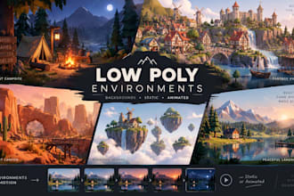 create 3d low poly environments, backgrounds, static or animated for your game