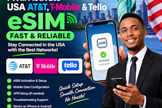 activate USA att  t mobile tello esim fast