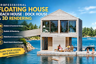 design floating house, beach house, dock house and beach hotel
