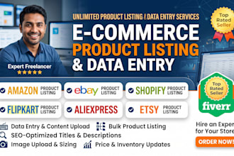 do ecommerce product listing and data entry for amazon, ebay, and shopify