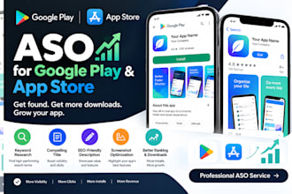 do aso for google play, app store with keywords, title, description, screenshot
