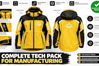 create fashion tech pack flat sketch activewear gym wear sportwear techpack