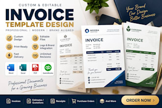 design custom editable professional invoice template in word excel PDF