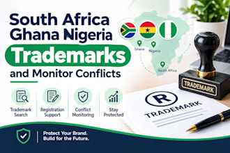 register trademarks in south africa, ghana, nigeria and monitor conflicts