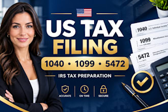 do US tax filing, 1040 tax return, 1099 and 5472 tax preparation, payroll filing