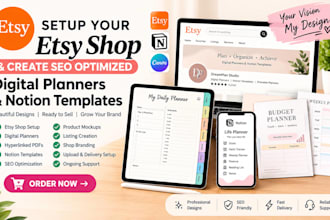 create etsy digital planners, notion templates and printable products