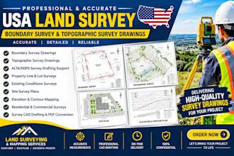handle USA land survey, boundary survey and topographic survey drawings