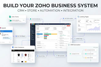 setup zoho commerce store, zoho CRM zoho salesiq, zoho forms, zoho landing pages