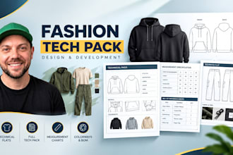 create fashion tech pack, clothing tech pack and technical flats