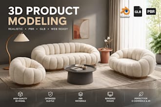 create a realistic 3d product model and optimized glb file 3d furniture sofa