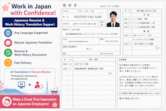 japanese resume and work history translation support
