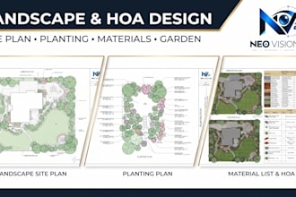 design landscape site plans, planting plans, material lists and hoa gardens
