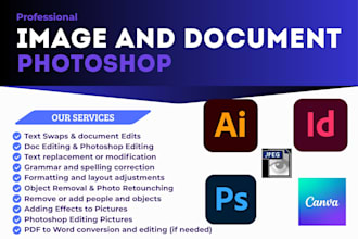 do photoshop editing, photo manipulation or document editing text replace