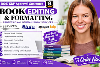 edit german book formatting, developmental editing, proofreading your manuscript
