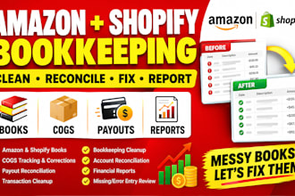 fix amazon shopify books, cogs, payouts, cleanup, reconciliation, reports