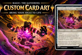 create custom mtg card design, tcg illustration, fantasy card and anime card art