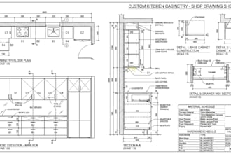 create detailed millwork shop drawings for cabinets, casework and joinery