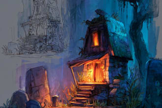 create 2d game environment concept art and illustration