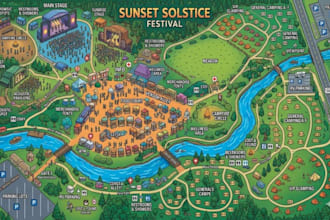 design custom hiking trail map, event map, festival and tourism map