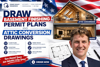 draw basement finishing permit plans and attic conversion drawings