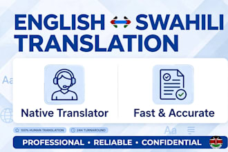 translate english to swahili and swahili to english native professionally