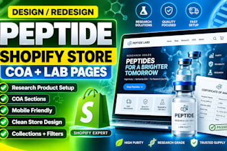 build peptide research shopify store with coa lab pages and ecommerce stan store