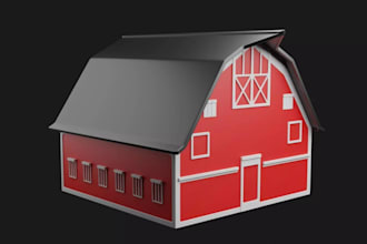 create realistic 3d product models and optimized glb files barn house mockup