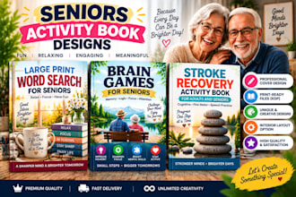 design senior activity books, large print puzzle books and KDP interiors