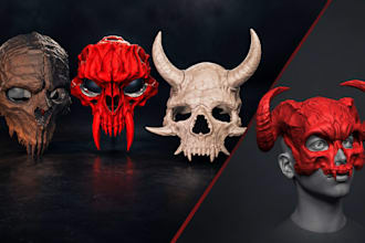 design 3d demon mask, skull mask, 3d halloween mask and 3d helmet