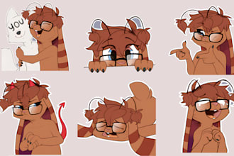 design expressive fursona sticker, telegram sticker, furry sticker pack, nsfw