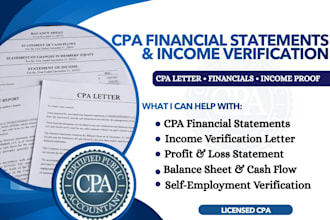 prepare CPA financial statement, income verification and proof of income