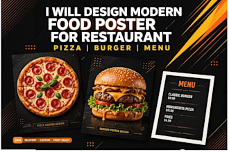 design modern food poster for restaurant pizza burger and menu