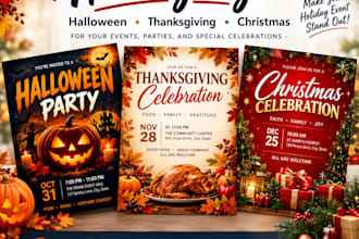 design halloween, thanksgiving and christmas flyers