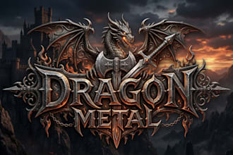 create fantasy metal, dragon metal logo design