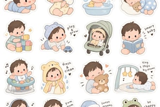 kawaii baby daily activities sticker pack
