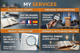 write and translate essays, speeches and podcast scripts