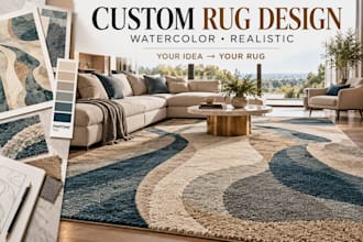 create custom rug designs in watercolor or realistic style