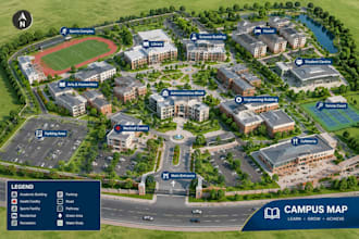 design professional campus map, wayfinding map, site plan, isometric, vector map
