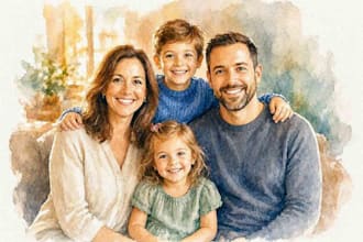 custom watercolor family portrait from photo