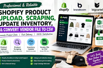 do shopify product upload scraping, update inventory, convert vendor file to csv