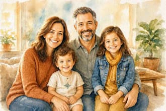 custom watercolor family portrait